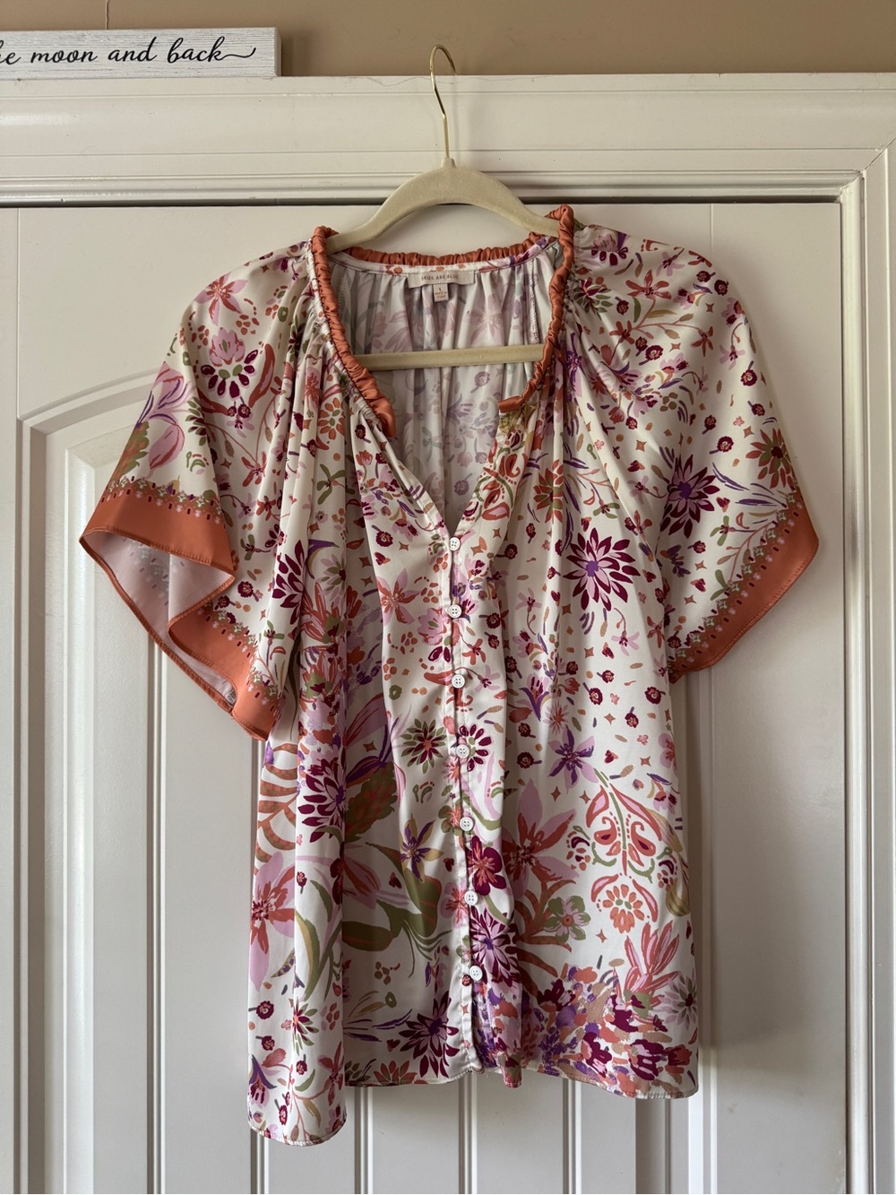 Skies Are Blue Floral Blouse in Cream, Coral and Lavender